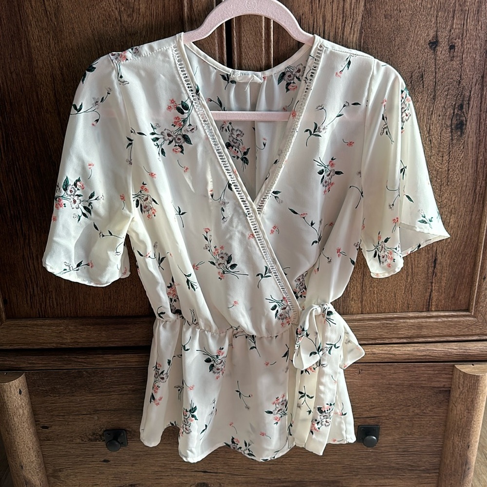 White wrap style  floral blouse